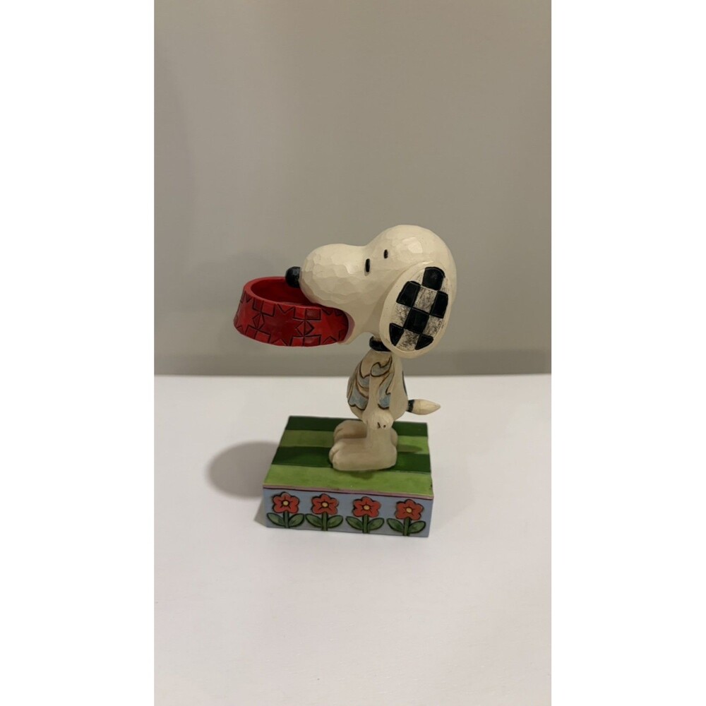 Rare JIM SHORE PEANUTS Figurine SNOOPY More food please dog bowl #4049411